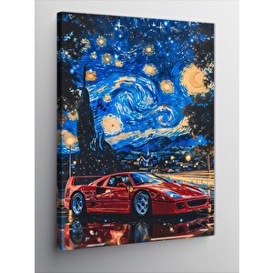 Kanvas Tablo Kırmızı Spor Araba Ve Yağlı Boya 70x100 cm