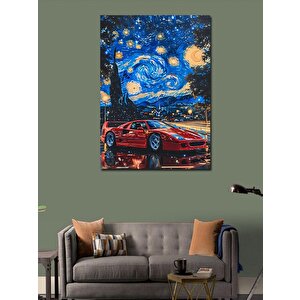 Kanvas Tablo Kırmızı Spor Araba Ve Yağlı Boya 70x100 cm