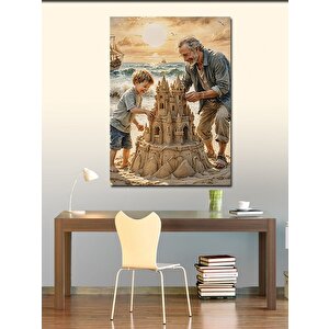 Kanvas Tablo Kumdan Kale Yapan Çocuk Ve Adam