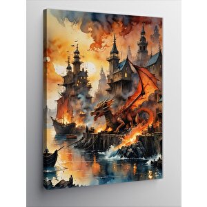 Kanvas Tablo Ejderha Ve Eski Kasaba 70x100 cm