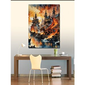 Kanvas Tablo Ejderha Ve Eski Kasaba 70x100 cm