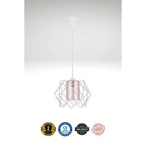 Uzay (CAMLI) Modern Beyaz Avize - 24 cm Genişlik, 70 cm Yükseklik, Tek Sarkıt
