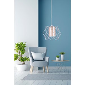 Uzay (CAMLI) Modern Beyaz Avize - 24 cm Genişlik, 70 cm Yükseklik, Tek Sarkıt