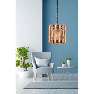Çit Tekli Ahşap Avize Aydınlatma - 22 Cm Genişlik, 65 Cm Yükseklik, Modern Ve Şık Tasarım