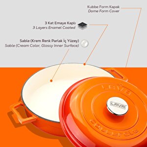 Lava Döküm Çok Amaçlı Yayvan Tencere Döküm Demir Yekpare Kulplu Kubbe Form Kapaklı Edition Serisi Çap(ø)28cm.