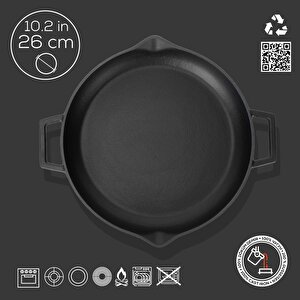 Lava Döküm Yuvarlak Kızartma Tavası Döküm Demir Yekpare Çift Kulplu Çap(ø)26cm.