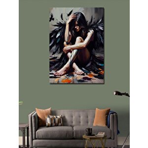 Kanvas Tablo Siyah Kanatlı Melek 100x140 cm