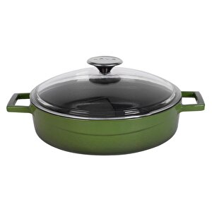 Döküm Çok Amaçlı Yayvan Tencere. Glaze Serisi Çap(ø)28cm. Yeşil
