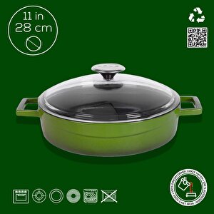 Döküm Çok Amaçlı Yayvan Tencere. Glaze Serisi Çap(ø)28cm. Yeşil