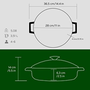 Lava Döküm Çok Amaçlı Yayvan Tencere. Glaze Serisi Çap(ø)28cm.