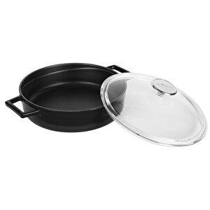 Döküm Çok Amaçlı Yayvan Tencere. Glaze Serisi Çap(ø)28cm. Siyah