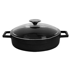 Döküm Çok Amaçlı Yayvan Tencere. Glaze Serisi Çap(ø)28cm. Siyah