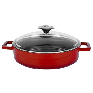 Döküm Çok Amaçlı Yayvan Tencere. Glaze Serisi Çap(ø)28cm. Kırmızı