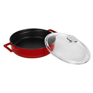 Döküm Çok Amaçlı Yayvan Tencere. Glaze Serisi Çap(ø)28cm. Kırmızı
