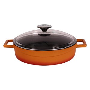 Döküm Çok Amaçlı Yayvan Tencere. Glaze Serisi Çap(ø)28cm. Turuncu