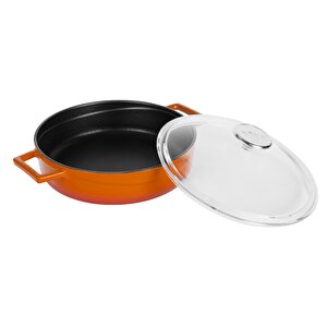 Döküm Çok Amaçlı Yayvan Tencere. Glaze Serisi Çap(ø)28cm. Turuncu
