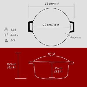 Lava Döküm Yuvarlak Tencere Cam Kapaklı. Glaze Çap(ø)20cm.