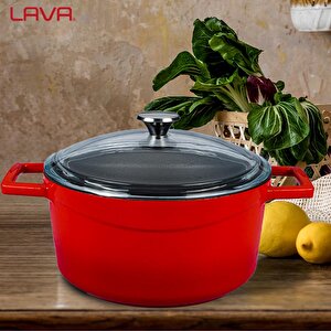 Lava Döküm Yuvarlak Tencere Cam Kapaklı. Glaze Çap(ø)20cm.