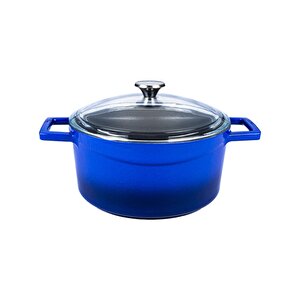 Döküm Yuvarlak Tencere Cam Kapaklı. Glaze Çap(ø)24cm. Mavi