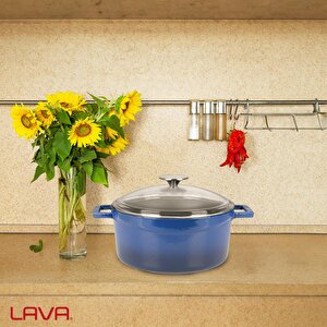 Lava Döküm Yuvarlak Tencere Cam Kapaklı. Glaze Çap(ø)24cm.