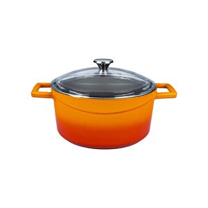 Döküm Yuvarlak Tencere Cam Kapaklı. Glaze Çap(ø)20cm. Turuncu