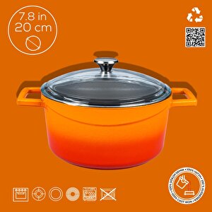 Lava Döküm Yuvarlak Tencere Cam Kapaklı. Glaze Çap(ø)20cm.