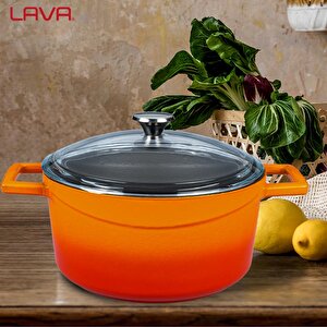 Lava Döküm Yuvarlak Tencere Cam Kapaklı. Glaze Çap(ø)20cm.