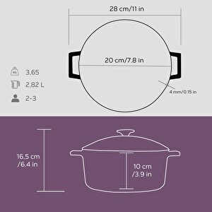 Lava Döküm Yuvarlak Tencere Cam Kapaklı. Glaze Çap(ø)20cm.