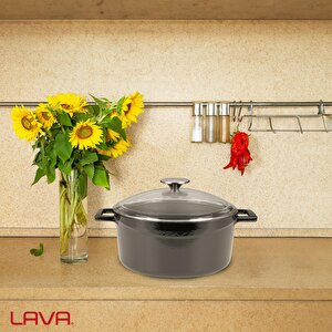 Lava Döküm Yuvarlak Tencere Cam Kapaklı. Glaze Çap(ø)24cm.