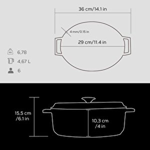 Lava Döküm Oval Tencere. Trendy Serisi Ölçü 23x29cm.