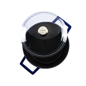 Döküm Yuvarlak Tencere Cam Kapaklı. Glaze Çap(ø)20cm. Mavi