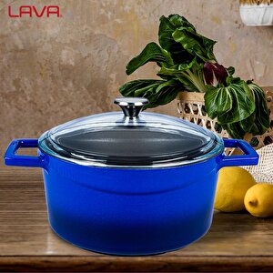 Lava Döküm Yuvarlak Tencere Cam Kapaklı. Glaze Çap(ø)20cm.