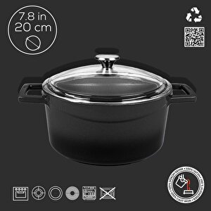 Lava Döküm Yuvarlak Tencere Cam Kapaklı. Glaze Çap(ø)20cm.