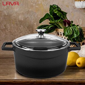 Lava Döküm Yuvarlak Tencere Cam Kapaklı. Glaze Çap(ø)20cm.