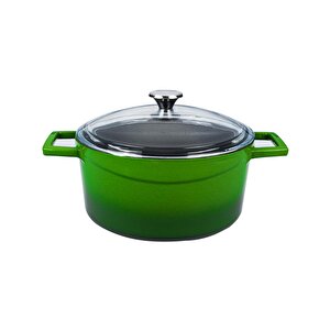 Döküm Yuvarlak Tencere Cam Kapaklı. Glaze Çap(ø)20cm. Yeşil