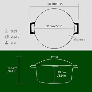 Lava Döküm Yuvarlak Tencere Cam Kapaklı. Glaze Çap(ø)20cm.