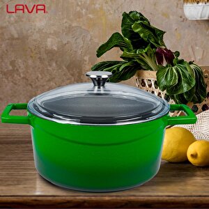 Lava Döküm Yuvarlak Tencere Cam Kapaklı. Glaze Çap(ø)20cm.