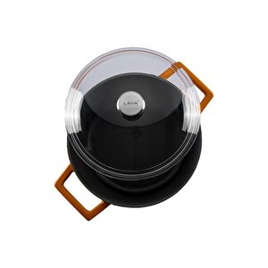 Döküm Yuvarlak Tencere Cam Kapaklı. Glaze Çap(ø)24cm. Turuncu