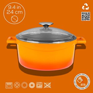 Lava Döküm Yuvarlak Tencere Cam Kapaklı. Glaze Çap(ø)24cm.