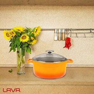 Lava Döküm Yuvarlak Tencere Cam Kapaklı. Glaze Çap(ø)24cm.