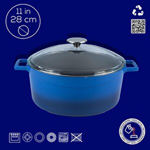 Lava Döküm Yuvarlak Tencere Cam Kapaklı. Glaze Çap(ø)28cm.