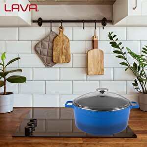 Lava Döküm Yuvarlak Tencere Cam Kapaklı. Glaze Çap(ø)28cm.