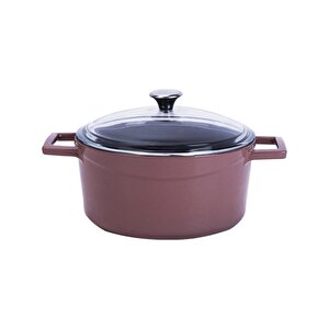 Döküm Yuvarlak Tencere Cam Kapaklı. Glaze Çap(ø)24cm. Mor