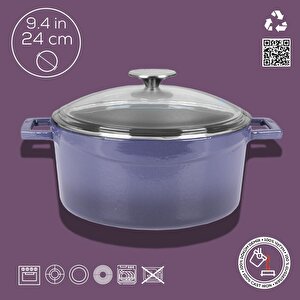 Lava Döküm Yuvarlak Tencere Cam Kapaklı. Glaze Çap(ø)24cm.