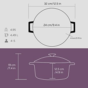 Lava Döküm Yuvarlak Tencere Cam Kapaklı. Glaze Çap(ø)24cm.