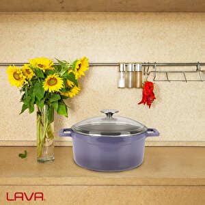 Lava Döküm Yuvarlak Tencere Cam Kapaklı. Glaze Çap(ø)24cm.