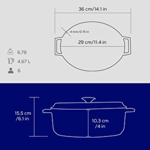 Lava Döküm Oval Tencere. Trendy Serisi Ölçü 23x29cm.