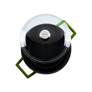 Döküm Yuvarlak Tencere Cam Kapaklı. Glaze Çap(ø)28cm. Yeşil