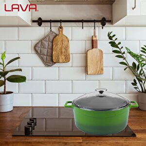 Lava Döküm Yuvarlak Tencere Cam Kapaklı. Glaze Çap(ø)28cm.