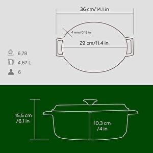 Lava Döküm Oval Tencere. Trendy Serisi Ölçü 23x29cm.